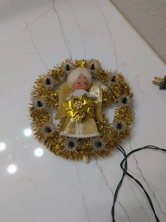 Vintage Light Up Angel Wreath Gold Tinsel Flashing Lights Retro Christmas 7” - Picture 11 of 12
